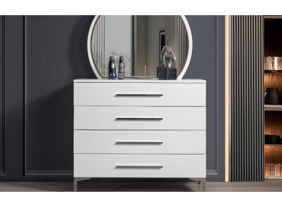 Vierdelige witte slaapkamercommode ontwerper glazen ronde spiegel 2-delige set