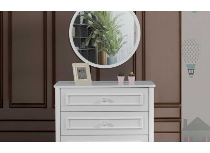 Kinderkamer meubelontwerper ronde spiegel wit houten luxe commode 2-delig.