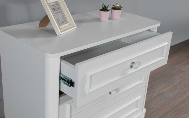 Kinderkamer meubelontwerper ronde spiegel wit houten luxe commode 2-delig.