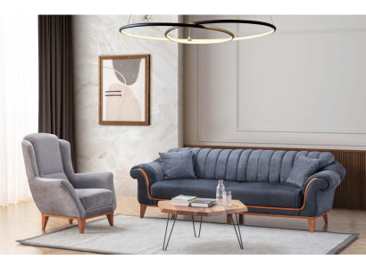 Blauw-grijze woonkamerset Stijlvolle 3-zits luxe fauteuil 2-delig