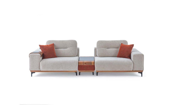 Stijlvolle 3-zitsbank met ingebouwde designtafel voor de woonkamer.