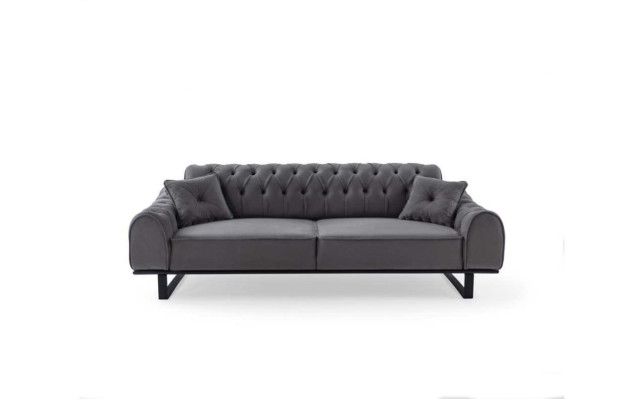 Grijze Chesterfield 3-zitsbank met luxe driepersoons designer woonkamerbank.