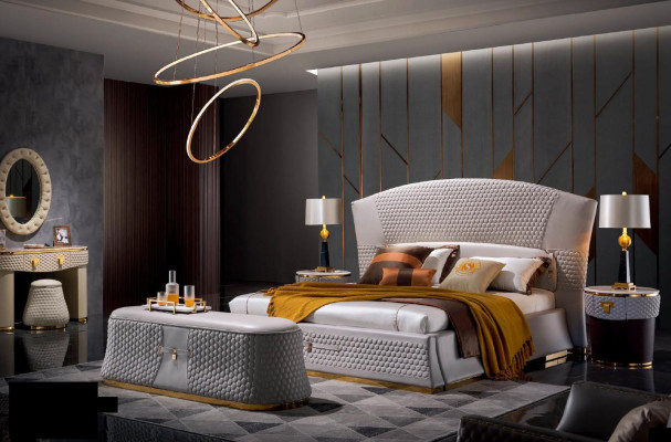 Bed Bedden Tweepersoonsbed Slaapkamer Leer Bekleed Textiel Tweepersoonsbedden