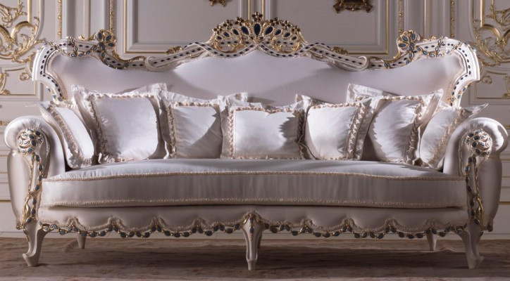 Klassieke driezitsbank woonlandschap stoffen bank 3 zitplaatsen barok.