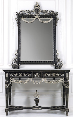 Klassieke spiegel kaptafel console tafel wit hout slaapkamer meubels 2-delig