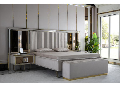 Slaapkamer Set Wit Bed Hout 2x Nachtkastjes Modern Kruk Nieuw 4-delig.