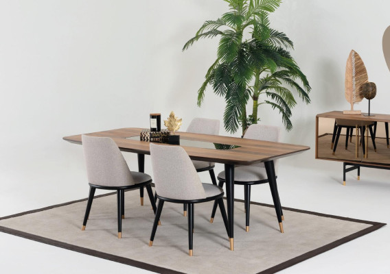 Eetkamer set Tafel 4x stoelen Dressoir Spiegel Set Ontwerp nieuw 7-delig