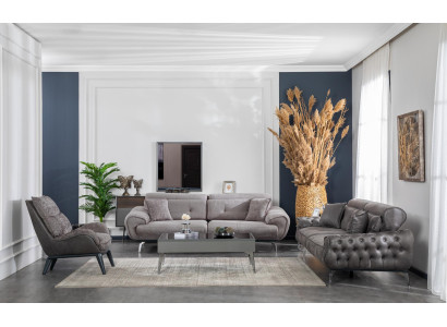 Sofa set 3-zits salontafel meubels luxe ontwerp Chesterfield woonkamer
