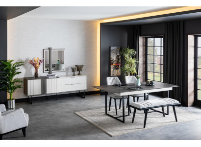 Tafel 4x stoelen Bank 8-delige eetkamerset groep stel meubels nieuw