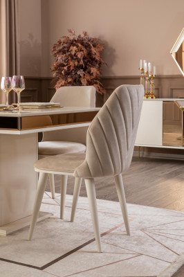 Eetkamerstoelen gestoffeerd textiel design modern beige luxe fauteuil