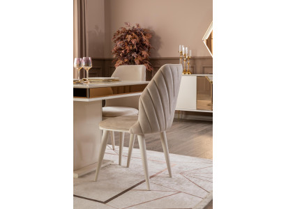 Eetkamerstoelen gestoffeerd textiel design modern beige luxe fauteuil