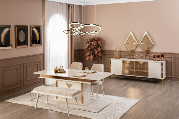 Eetkamerstoelen gestoffeerd textiel design modern beige luxe fauteuil