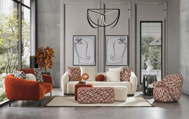 Poef Voetenbank Kubus Luxe meubels Ontwerp Stijl Lounge Club Stof oranje