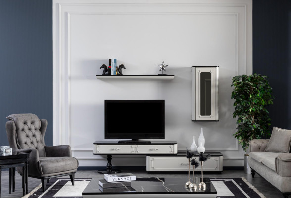 Woonkamer meubelset Ontwerper fauteuil Woonkast Inrichting nieuw wit