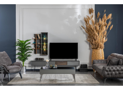 Grijze woonwand kast Woonwanden Meubels Hout rtv Televisie Ontwerp Kasten