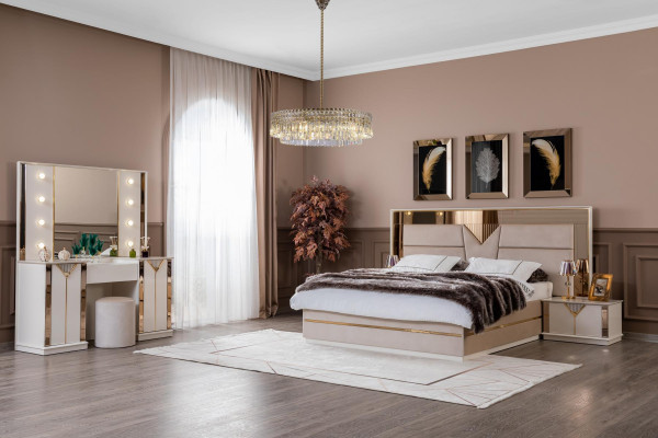 Gouden bed Tweepersoonsbed Slaapkamer Bedden Meubilair ontwerper Tweepersoonsbed Beige