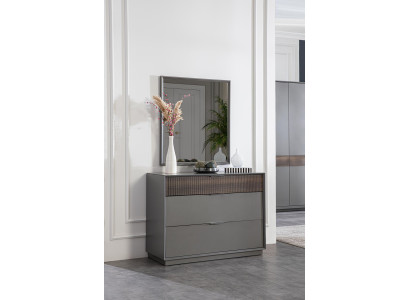 Commode Spiegel Slaapkamer Houten Kast Ladenkast Dressoir Grijs 2-delig