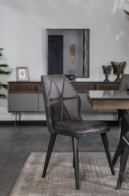 Grijze stoel Ontwerper Eetkamerstoelen Zitstoel Fauteuil Textiel Hout