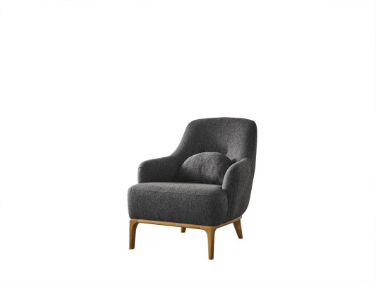 Fauteuil Design Luxe Bekleding Lounge grijs Moderne Woonkamer Hout Textiel