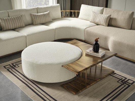 Poef woonkamer nieuw hout met textiel ontwerp bekleding wit Modern