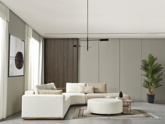Poef woonkamer nieuw hout met textiel ontwerp bekleding wit Modern