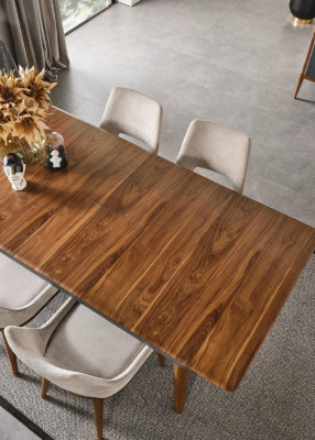 Stoel Eetkamer Modern Hout Luxe Stof Ontwerp Nieuw Bekleding Beige