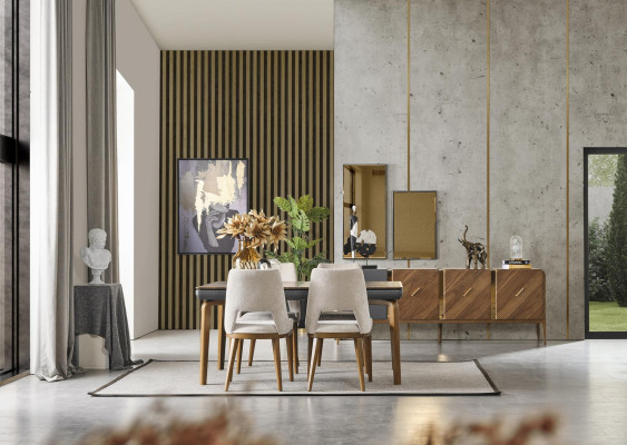 Stoel Eetkamer Modern Hout Luxe Stof Ontwerp Nieuw Bekleding Beige