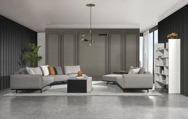 Hoekbank U-vorm Woonkamer Bankstel Stof Nieuw Design Grijs Modern Luxe