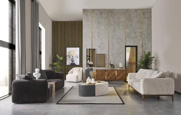 Set bankstel 3-zits salontafel luxueuze set stof 3-dlg nieuw