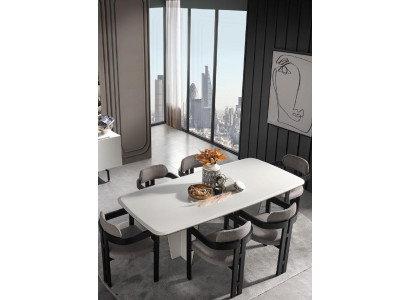 Tafel 6x Stoelen Eetkamer Compleet Set Groep Hout 7-dlg nieuw Modern