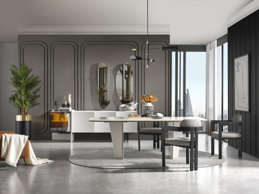 Tafel 6x Stoelen Eetkamer Compleet Set Groep Hout 7-dlg nieuw Modern