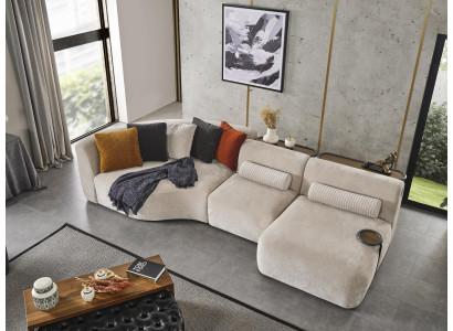 Hoekbank L-vorm Design Bank Hout met Stoffen Bekleding Nieuwe Meubels Wit