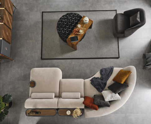 Hoekbank L-vorm Design Bank Hout met Stoffen Bekleding Nieuwe Meubels Wit