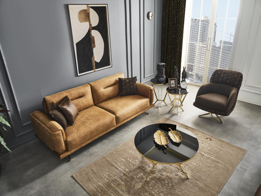 Bankstel Bank 3-zits Fauteuil Meubels Luxe Ontwerp Nieuw bruin