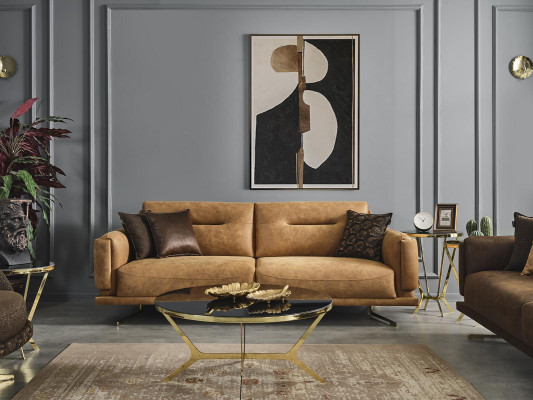 Bankstel Bank 3-zits Fauteuil Meubels Luxe Ontwerp Nieuw bruin