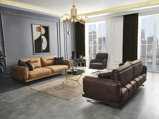 Woonkamerbank 4-zits luxe bank gestoffeerde meubels nieuw modern bruin  Woonkamerbank 4-zits luxe bank gestoffeerde meubels nieuw modern bruin