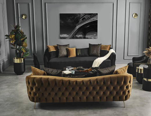 Bank 4-zits Chesterfield gestoffeerd woonkamer design luxe hout