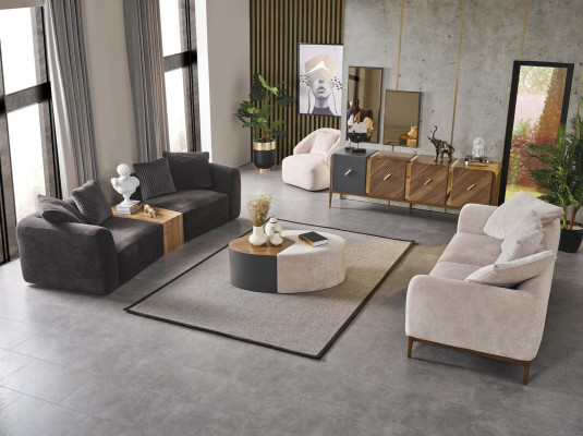 Bankstel 3-zits gestoffeerd textiel woonkamer Nieuwe moderne grijze meubels