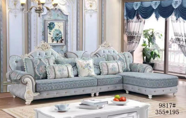 Hoekbank L-vorm Textiel Luxe Bankstel Blauw Zitmeubel Meubels