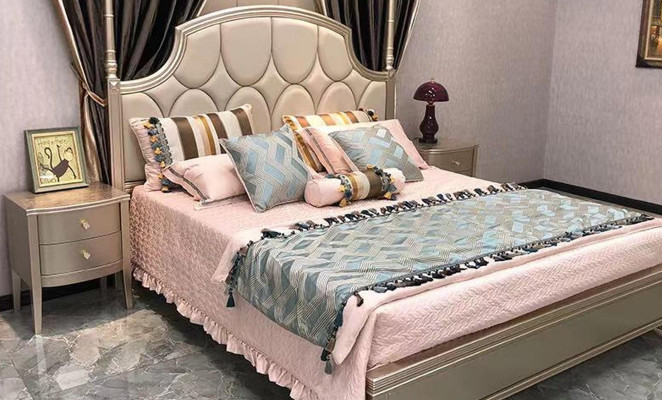 Tweepersoonsbed Luxe bedden Houten bedframes Bedframes Beige design