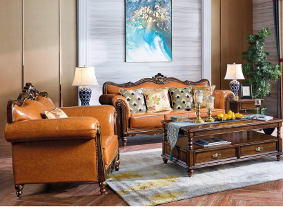 Sofagroep 3+1 zits bank leren bank klassieke banken Oranje