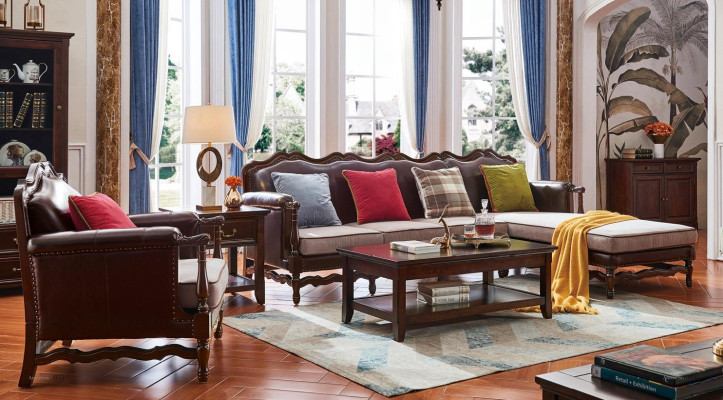 Amerikaanse meubels in koloniale stijl uit de jaren 1800, woonkamer meubilair, bankstel.