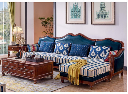 Blauw leren bank hoekbank gestoffeerde meubelen Klassieke Chesterfield meubelen