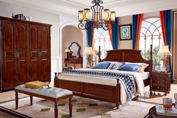 Ontwerper slaapkamermeubels 5-delige set Bed Nachtkastjes Kledingkast