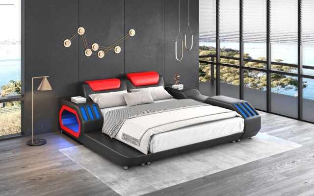 Luxe LED-bedden Verlichte slaapkamer bed Lederen bed 180x200 Meubels