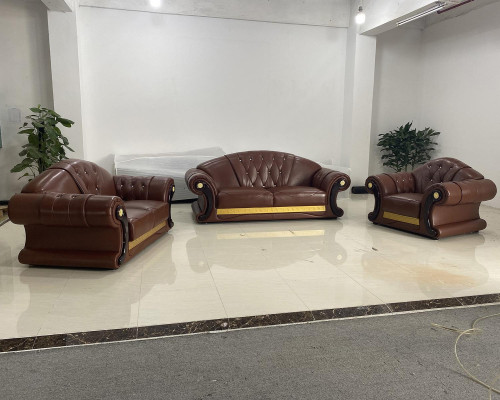 Bruine Chesterfield leren bankstelcoucheset 3+2+1 Set
