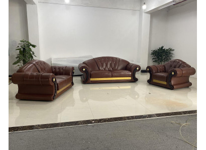 Bruine Chesterfield leren bankstelcoucheset 3+2+1 Set