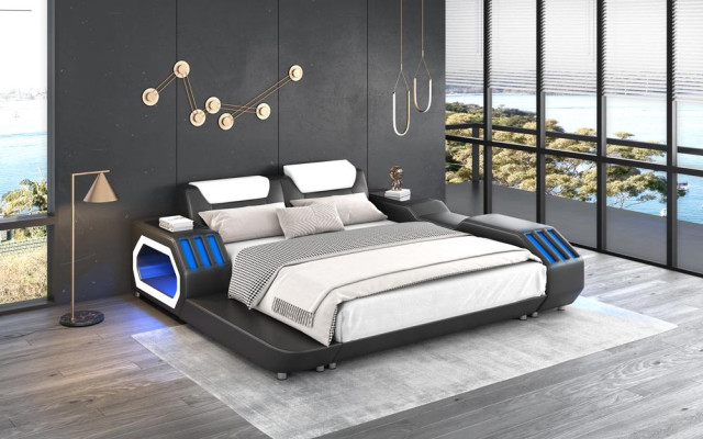 Luxe LED-bedden Verlichte slaapkamer bed Lederen bed 180x200 Meubels