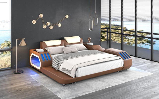 Luxe LED-bedden Verlichte slaapkamer bed Lederen bed 180x200 Meubels