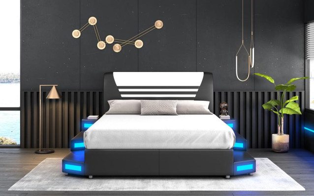Luxe LED-verlichte slaapkamerbed lederen bed 180x200 meubels bedden.